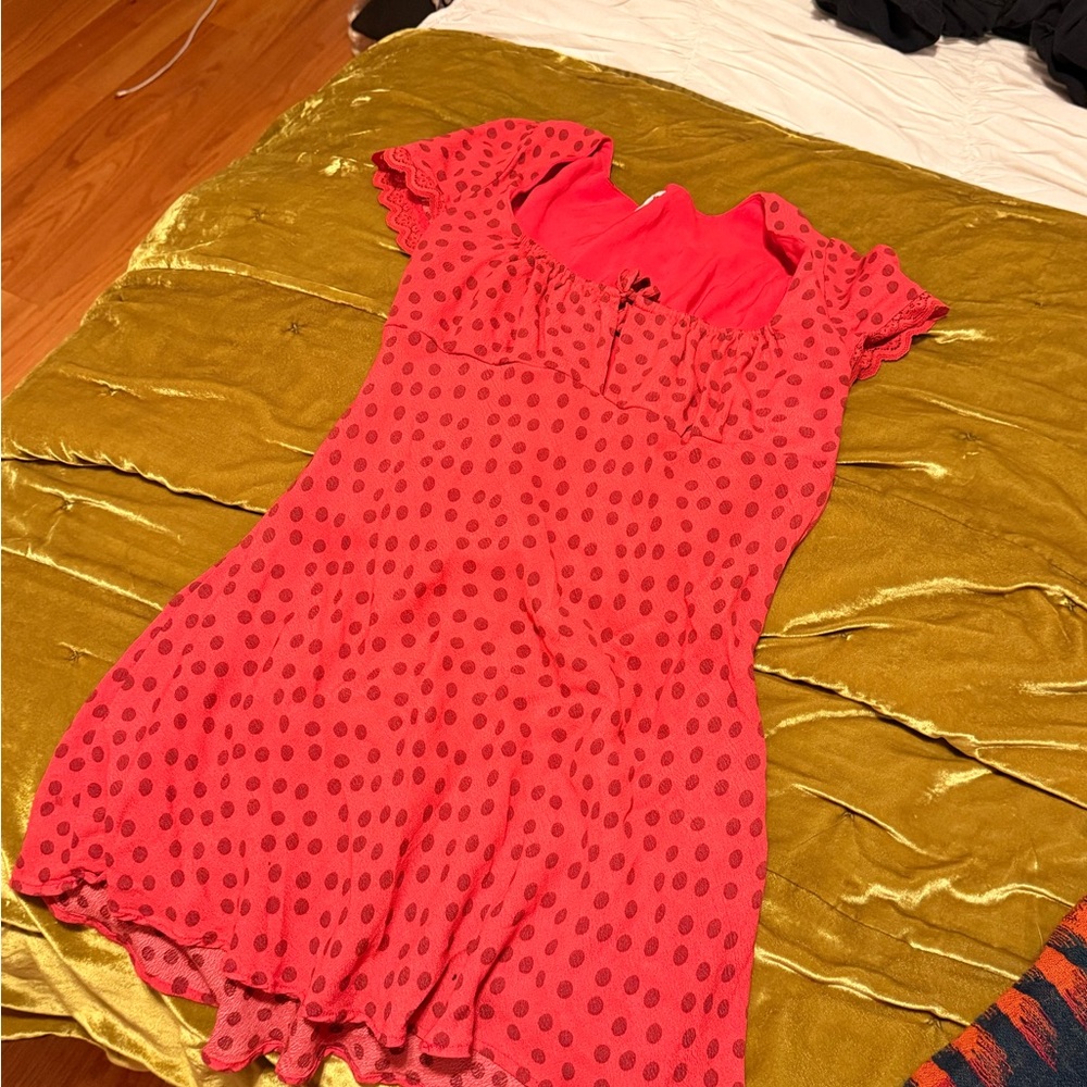 Kimchi Blue Red Polka Dot Ruffle Sleeve Dress
